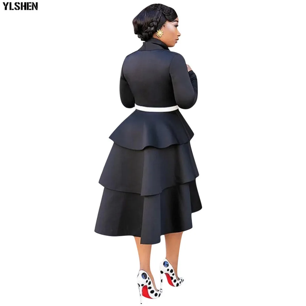 Black Red African Dresses for Women Solid Africa Dress African Clothes Fashion Falbala Evening Dress Robe Africaine Femme 2019 11