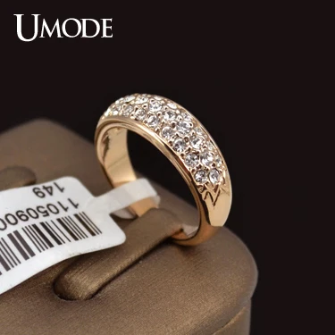 UMODE Классическое украшенное стразами кольцо с покрытием из розового золота 18к