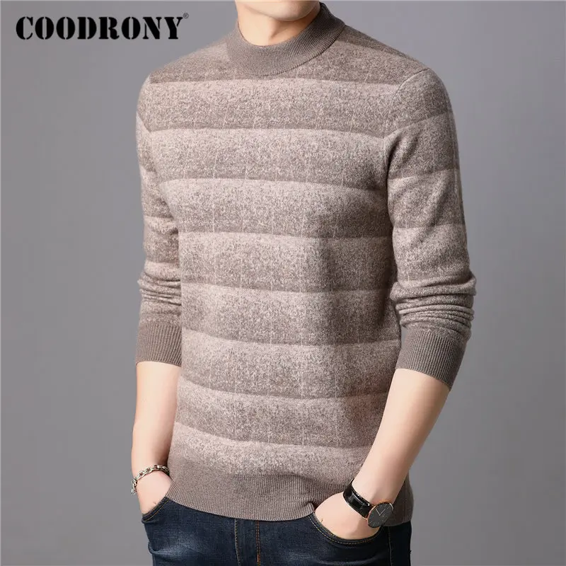 COODRONY Brand Sweater Men 100% Merino Wool Pullover Men Thick Warm Winter Cashmere Sweaters Casual Striped Pull Homme Top 93027