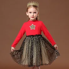 Платье принцессы для девочек; цвет красный, черный; зимние платья с длинными рукавами; вечерние платья со звездами; одежда для дня рождения для От 2 до 8 лет; Vestidos
