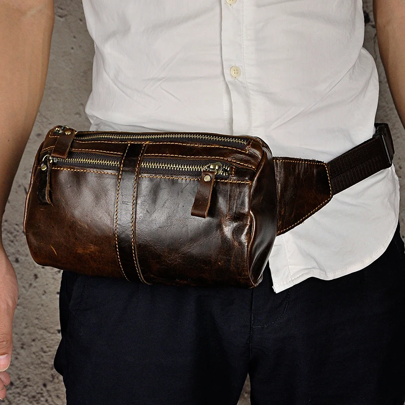 Высокое качество, натуральная кожа, Мужской винтажный кофр, Фанни, поясная сумка, дизайн, кросс-боди, чехол для телефона, сумка 811-49-c - Цвет: coffee