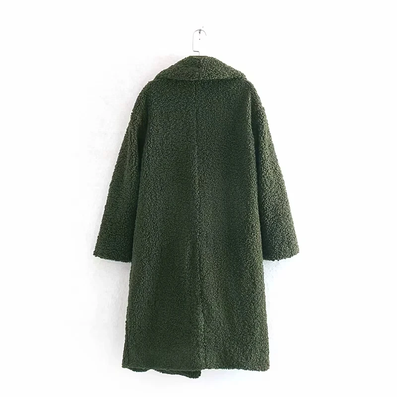 Увядшее зимнее шерстяное пальто для женщин в английском стиле винтажное флисовое двубортное армейское зеленое длинное женское пальто оверсайз