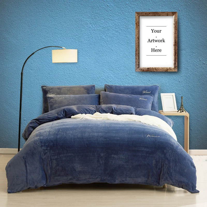 Фланелевая ткань, четыре бумажных набора, утепленное, сезонное, плюшевое, двустороннее пуховое одеяло, Коралловое одеяло, постельные принадлежности - Цвет: Set - Tibetan Blue