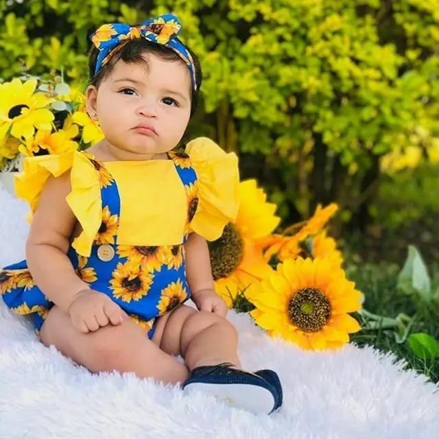 Emmababy Infantile Del Bambino Della Ragazza di Girasole Ruffle  Pagliaccetto Della Tuta Del Pagliaccetto 2PCS Outfits Vestiti di  Estate|Rompers| - AliExpress