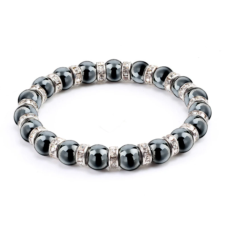 Natural Hematite Beads Bracelets Men No-Magnetic Health Protection Women Jewelry Charm Crystal Stone Stretch Bracelet & Bangle