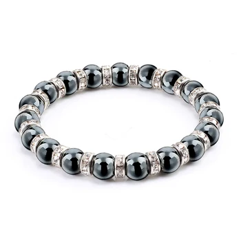 Natural Hematite Beads Bracelets Men No-Magnetic Health Protection Women Jewelry Charm Crystal Stone Stretch Bracelet & Bangle
