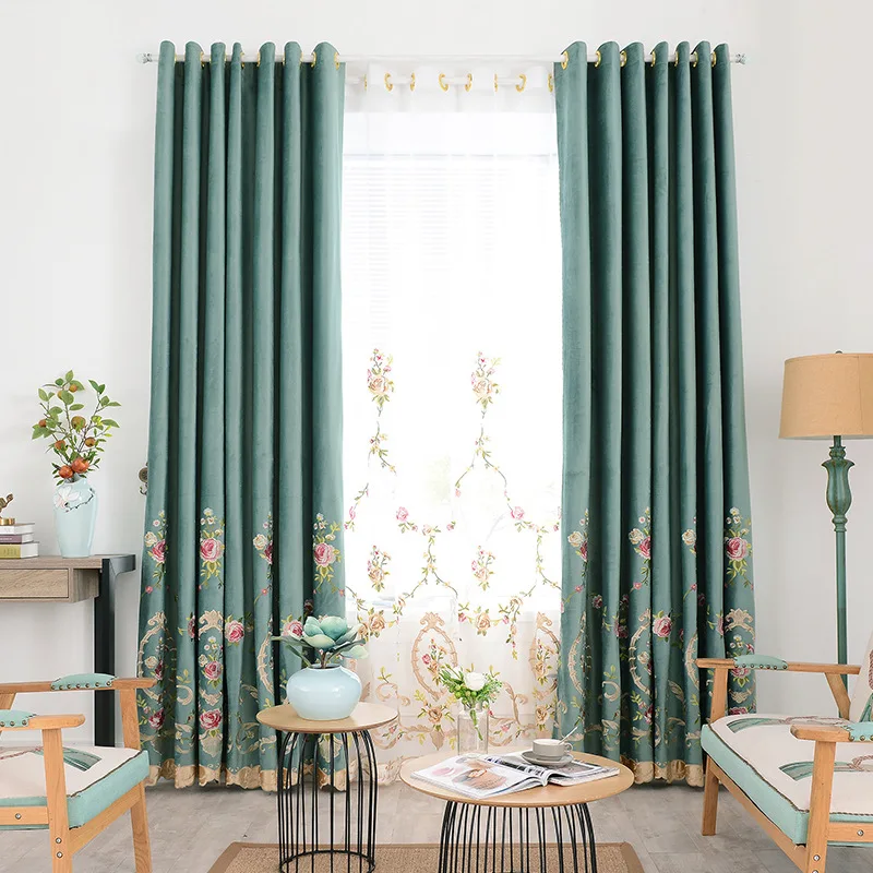 

European-style Pastoral Flower Embroidery Shade Curtains for Living Dining Room Bedroom.