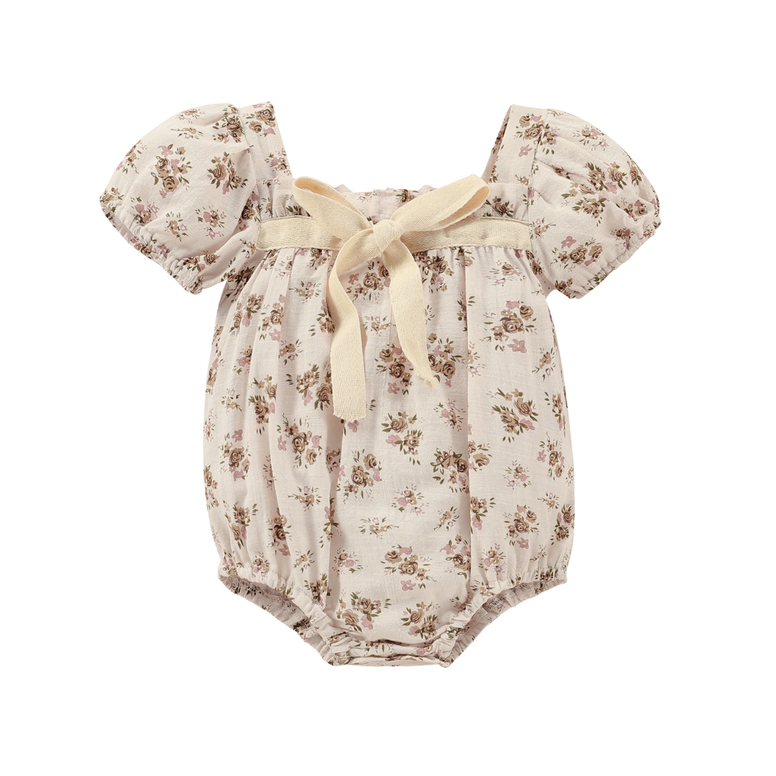 Baby Romper/Jurk, Kinderen Bloem Print Vierkante Hals Korte Mouw