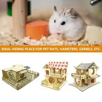 

Pet Bed Hamster Hiding Place Hut Double Wooden Pet Staircase Tunnel Breathable Comfortable Small Toy Playground