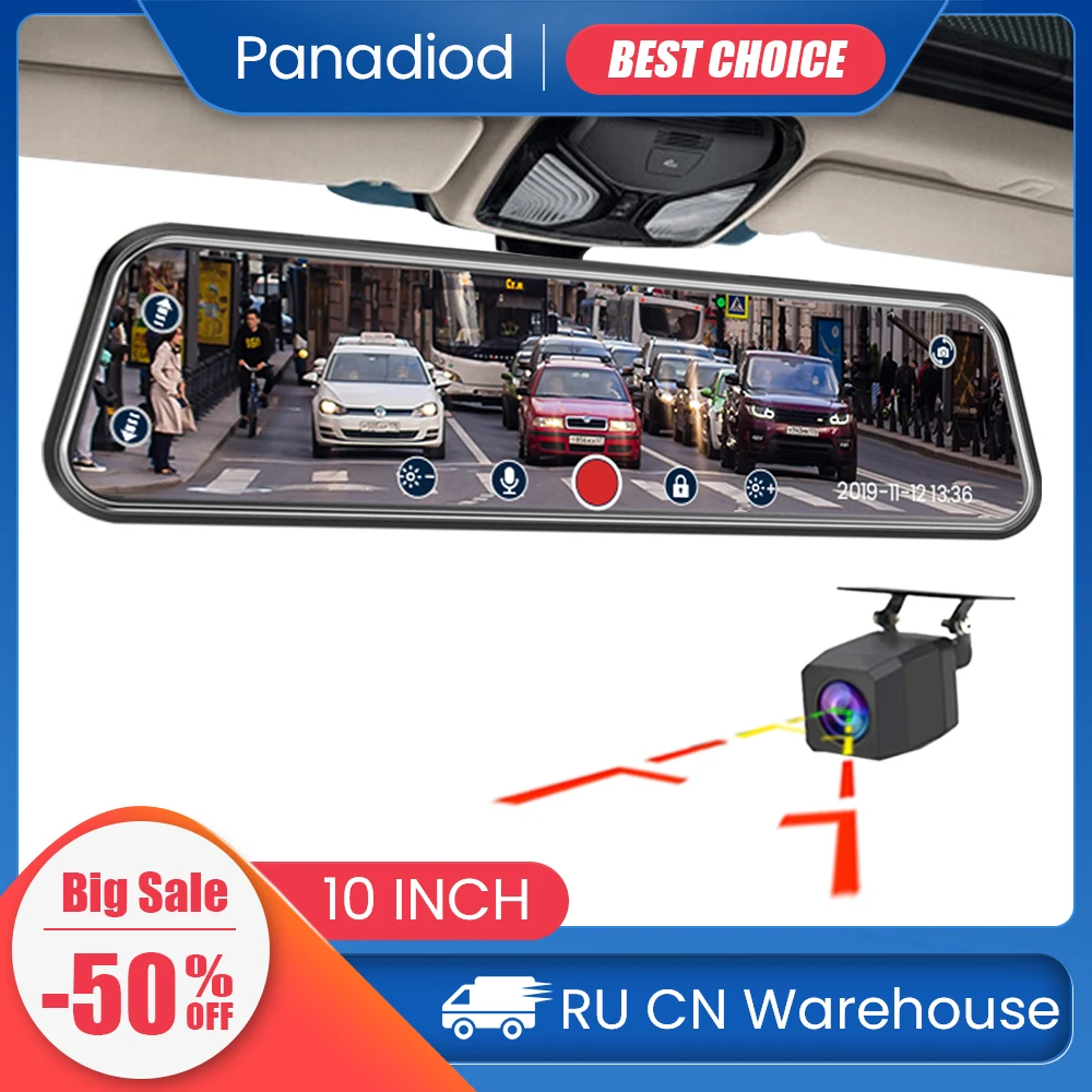 

10 Inch 1080P Stream Media Touch Screen Dash Cam Car DVR Dual Lens Video Recorder Rearview Camera FHD Backup Mirror Recorder