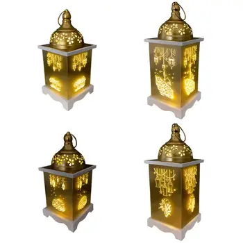 

Wooden Ramadan Lantern Eid Mubarak Element LED Light Eid Ramadan Islamic Decoration Indoor Home Party Decor Festival Lighting
