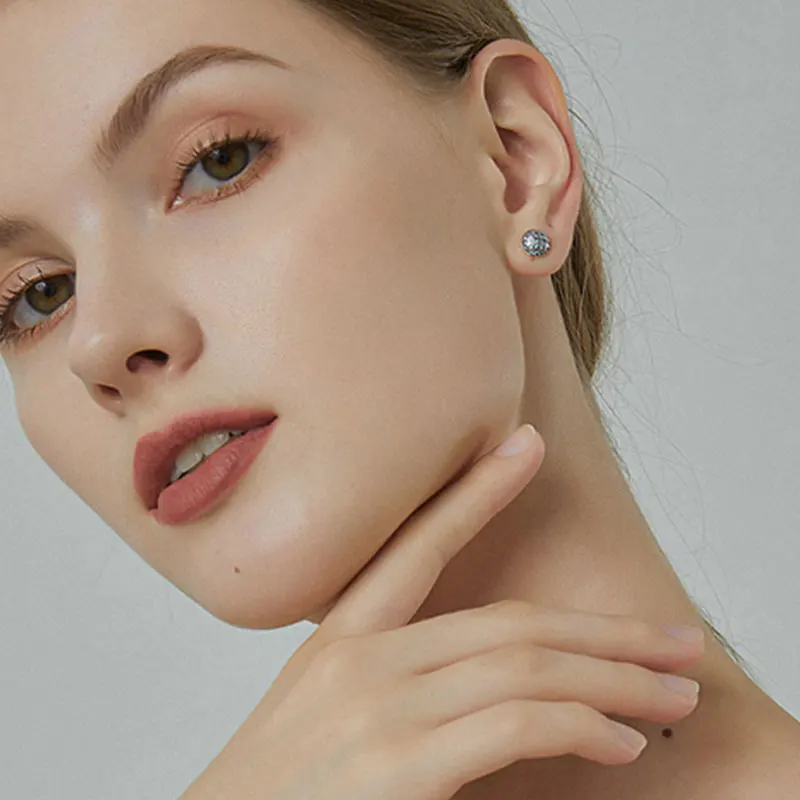 Stud-Earrings Sterling-Silver BAMOER Jewelry Women Genuine of CZ for Clear Legend SCE239