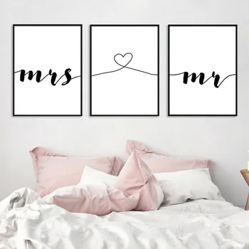 

Nordic Living Room Decorative Canvas Painting Quotes Letter English Mrs Mr Bedroom Bedside Painting Home Wall Art