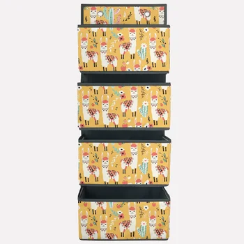 

Polyester Cloth Printing Hanging Storage Bag 4 Grids Alpaca Wall Mounted Sock Tie Hanging Storage Organizer Sundries Wall Pouch
