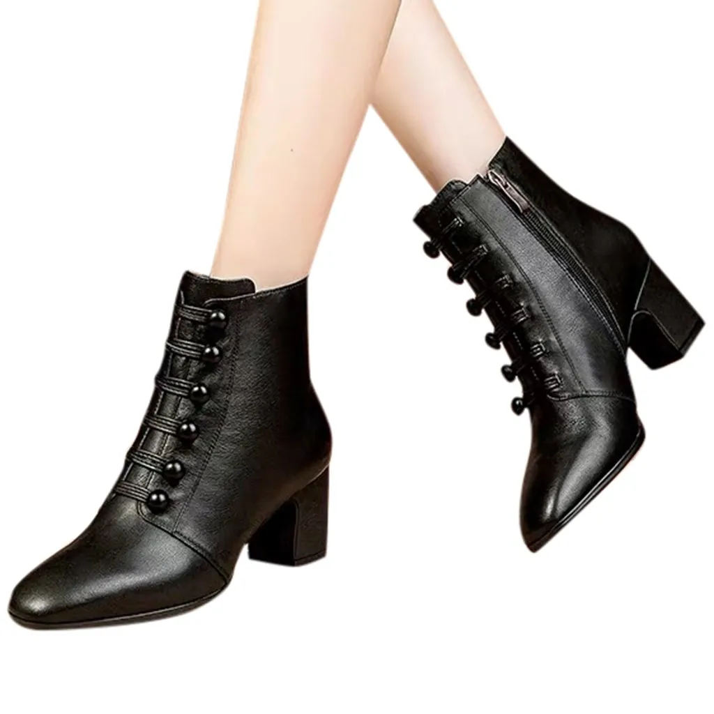 

Boots Women Shoes New Fashion Booties Gothic Shoes Solid Black High Heel Winter Leather Boots Women Punk Botas bota feminina