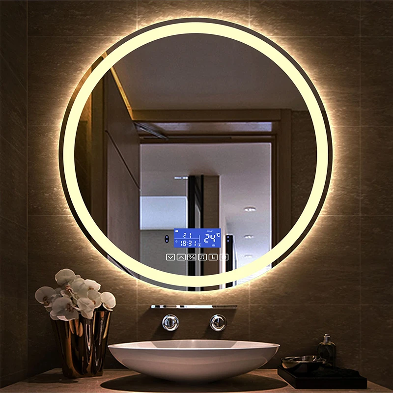 Bluetooth Round Bathroom Makeup Mirror With Led Light+Human Body Induction+Anti-Fog+Touch Switch+Dimming Smart Vanity Mirror Bluetooth Round Bathroom Makeup Mirror With Led Light+Human Body Induction+Anti-Fog+Touch Switch+Dimming Smart Vanity Mirror