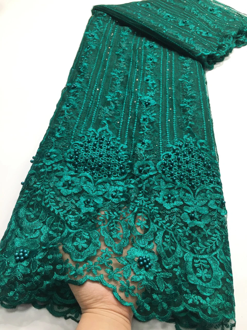 

Latest Beaded Lace Fabric 2021 High Quality African Lace Fabric Handmade Beads Lace Fabric For Bridal Material French Net Lace