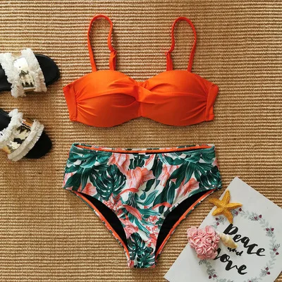 bathing suits Sexy Leaf Print Bikini 2021 Female Swimsuit Women Swimwear Thong Push Up Bikinis Set High Waist Swimming Suits for Bathing Suit red bikini set