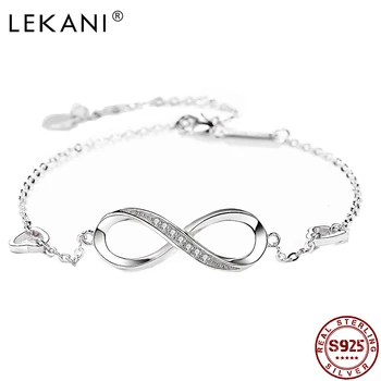 

LEKANI 925 Sterling Silver Infinity Chain Bracelets For Women Heart Zircon Bracelets Adjustable Female Fashion Jewelry Hot Sale