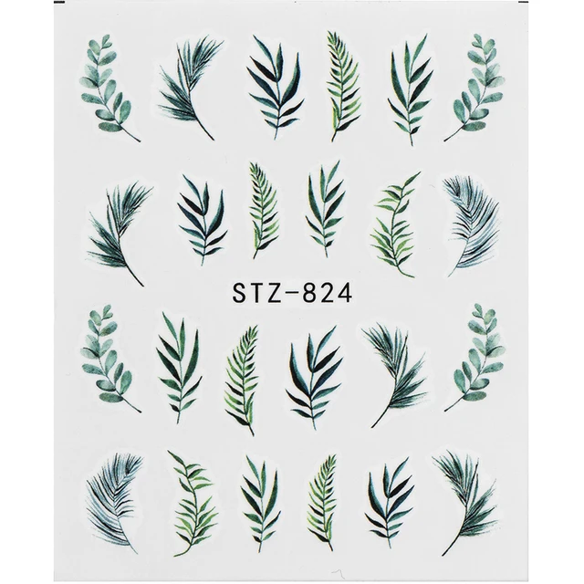 1Pcs Water Nail Decal and Sticker Flower Leaf Tree Green Simple Summer DIY Slider for Manicure Nail Art Watermark Manicure Decor SF178
