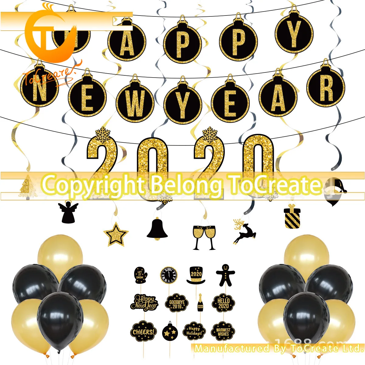 

2020 nian New Year Party Decoration Balloon Suit Letters Pull Flag Spiral Elevator Cake Flag Latex Balloon