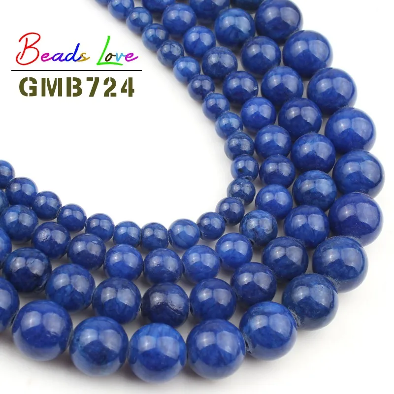 

Wholesale Natural Royal Blue Jades Topazs Stone 6 8 10 12MM Round Loose Beads DIY Bracelet Necklace for Jewelry Making 15 Inch