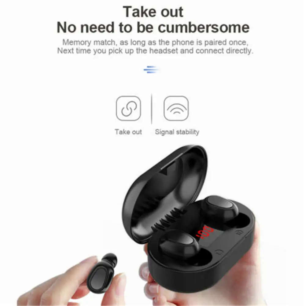 Bluetooth Wireless Headset TWS Mini in Ear Dual Earbuds Music Sport Earphones w Mic Charging Box for Apple iPhone Android