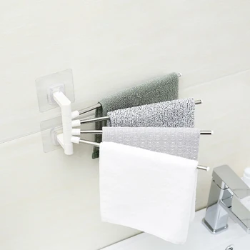 

Bathroom Towel Rack Rotating Rod Towel Rack Hotel Towel Rack 4 Bar Movable Pole Wall Mounted