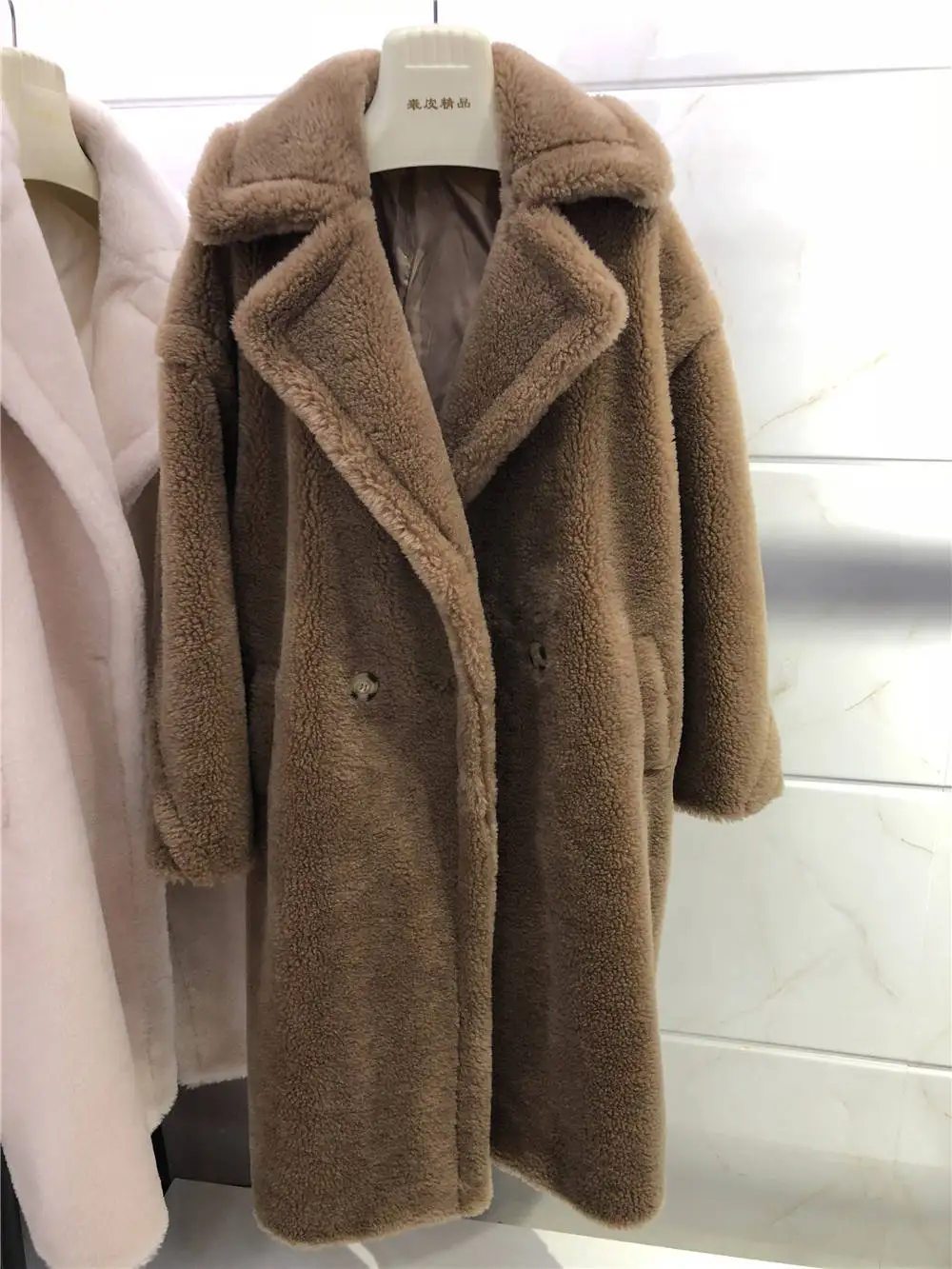 Camel Long Плюшевое пальто короткая и длинная стильная женская плюшевая куртка Медвежонок с отворотом из натуральной шерсти Женская верхняя одежда из овечьего меха S7480B - Цвет: Camel Long