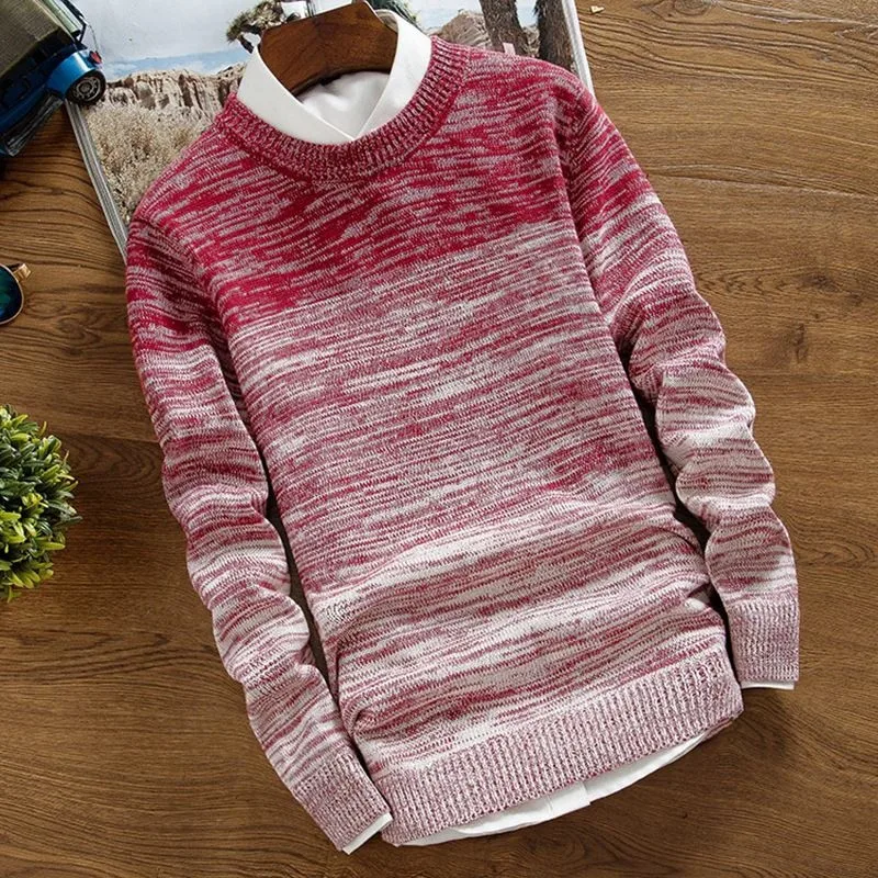 Мужской свитер, Осенний Корейский мужской пуловер, Студенческая уличная одежда с круглым вырезом, модная теплая одежда с градиентом, Hombre - Цвет: Бургундия