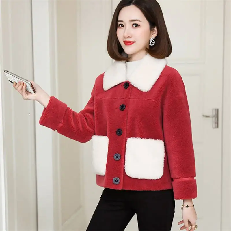 Новинка зимы, женское мягкое короткое пальто из овечьей шерсти, куртка, женское элегантное утолщенное теплое пальто из искусственного меха, шерстяное пальто, повседневное пальто K287