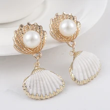 Морская раковина, кулон, массивные висячие серьги имитация жемчуга Очаровательная свадебная бижутерия подарок для женщин Orecchini Aretes De Mujer