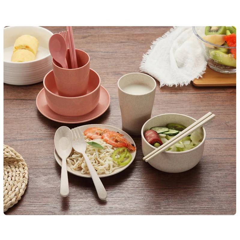 

Family Restaurant Baby and Children Tableware Tableware Wheat Straw Home Cooking Simple Tableware Salad Plate Meat Bowl 6 Pieces
