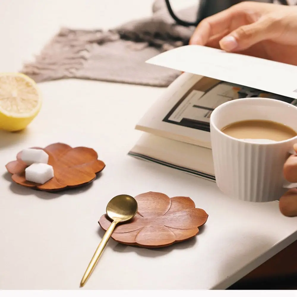 Wooden Coasters Table Decoration Anti-scald Mat Kitchen Accessories Coffee Mug Pad Tea Cup Mats Petal coaster Wood Pads | Дом и сад