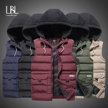 Модная мужская куртка без рукавов, зимний хлопковый жилет с капюшоном, теплый жилет, утолщенный жилет, Мужская Повседневная ветровка