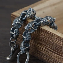 54 г 925 твердого стерлингового серебра Мужские готический череп ссылка браслет 21 см A4323