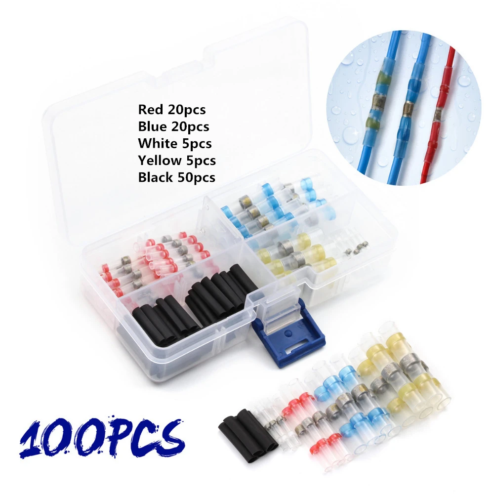 100pcs wiht box 250 шт Водонепроницаемый термоусадочный провод соединители припоя рукава быстро стыковые клеммы Электрический кабель паяльный терминал набор - Цвет: 100pcs wiht box