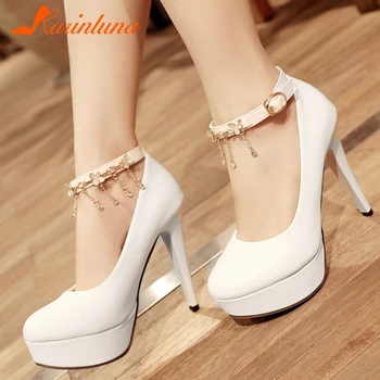 

Brand New Large Sizes 43 Party Wedding Thin High Heels Platform Office Lady Chains ankle-strapwoman Shoes Pumps Footwear