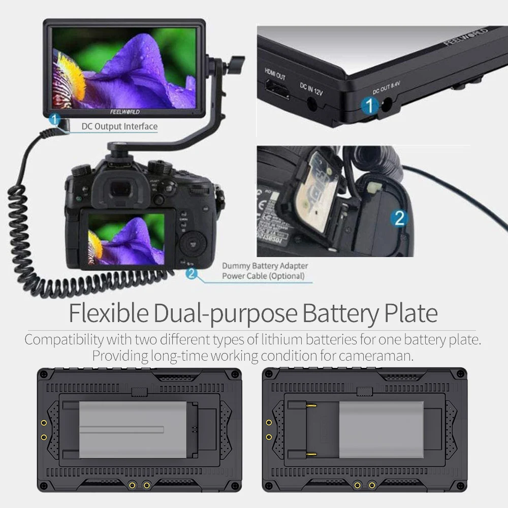 FEELWORLD 5.5 Inch 4k Portable Camera DSLR Field Monitor HDMI Input Output Small Full HD 1280x720 IPS Tilt Arm Power S55 portable monitor dslr field monitor