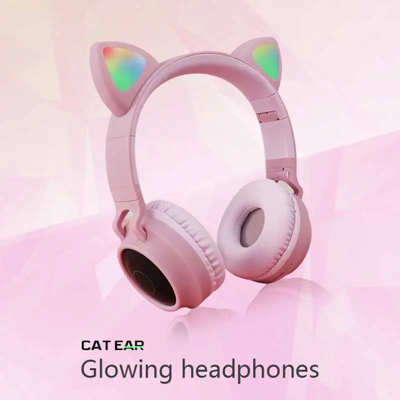 Noise Canceling Cat Ear LED Headphones Bluetooth 5 0 Young Kids Headphones TF Card Compatible 3 5mm Plug Microphone