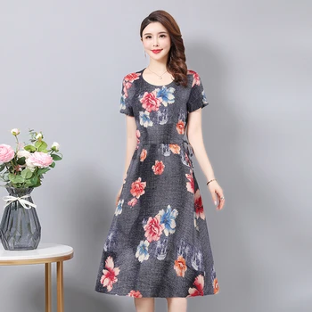 

XL 6XL Women Classic Retro Casual Long 2020 Spring Fashion Short Sleeve O neck Boho Dress For Female Vestidos Plus Size Dresses