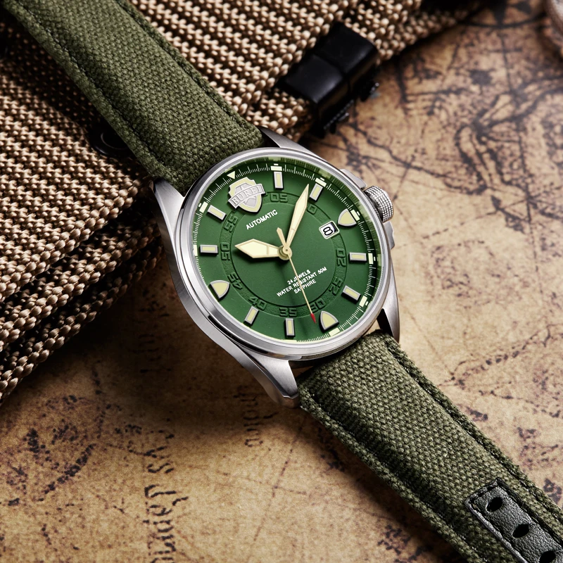 Luxury Brand Men Automatic Watch Sapphire ArmyGreen Military Mechanical Watch for Men Canvas Relogio Masculino 2021 Hc42b2b54b0704e478ed4179ede00bb44S