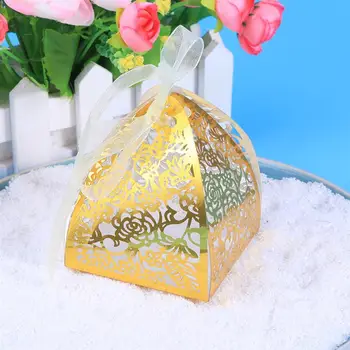 

1 Set 100 Pcs Halloween Hollowed Candy Boxes with Random Rope (Golden)