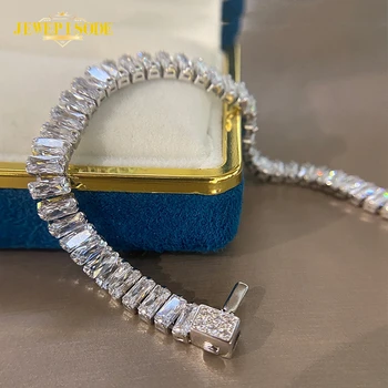 

Jewepisode Charms 925 Sterling Silver AAA cubic zirconia Diamond Gemstone Bracelet Wholesale Fine Jewelry Wedding Bangle Gift
