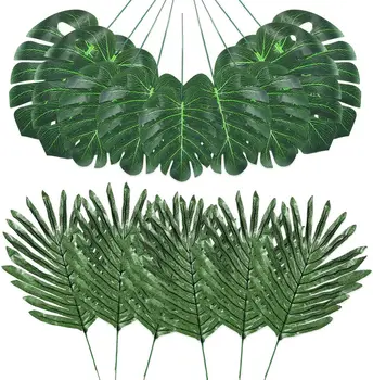 

48 Pcs 4 Kinds Artificial Tropical Palm Leaves with Stems Tropical Leaves Decorations for Jungle Wedding Decorations