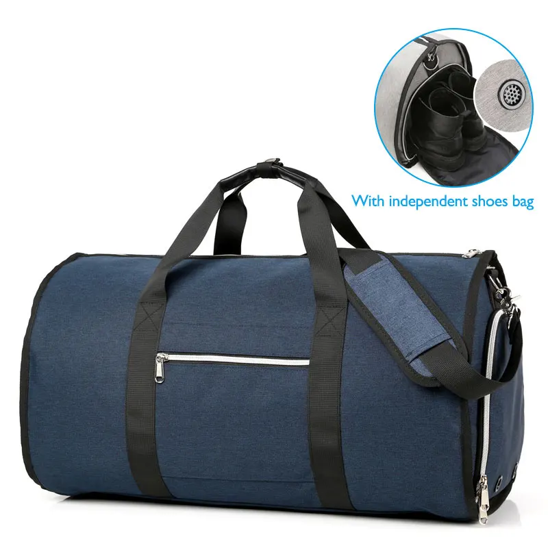 OZUKO, Большая вместительная мужская сумка для путешествий, многофункциональная сумка для хранения, ручная багажная сумка для путешествий, водонепроницаемая дорожная сумка с карманом для обуви - Цвет: Blue (with shoe bag)