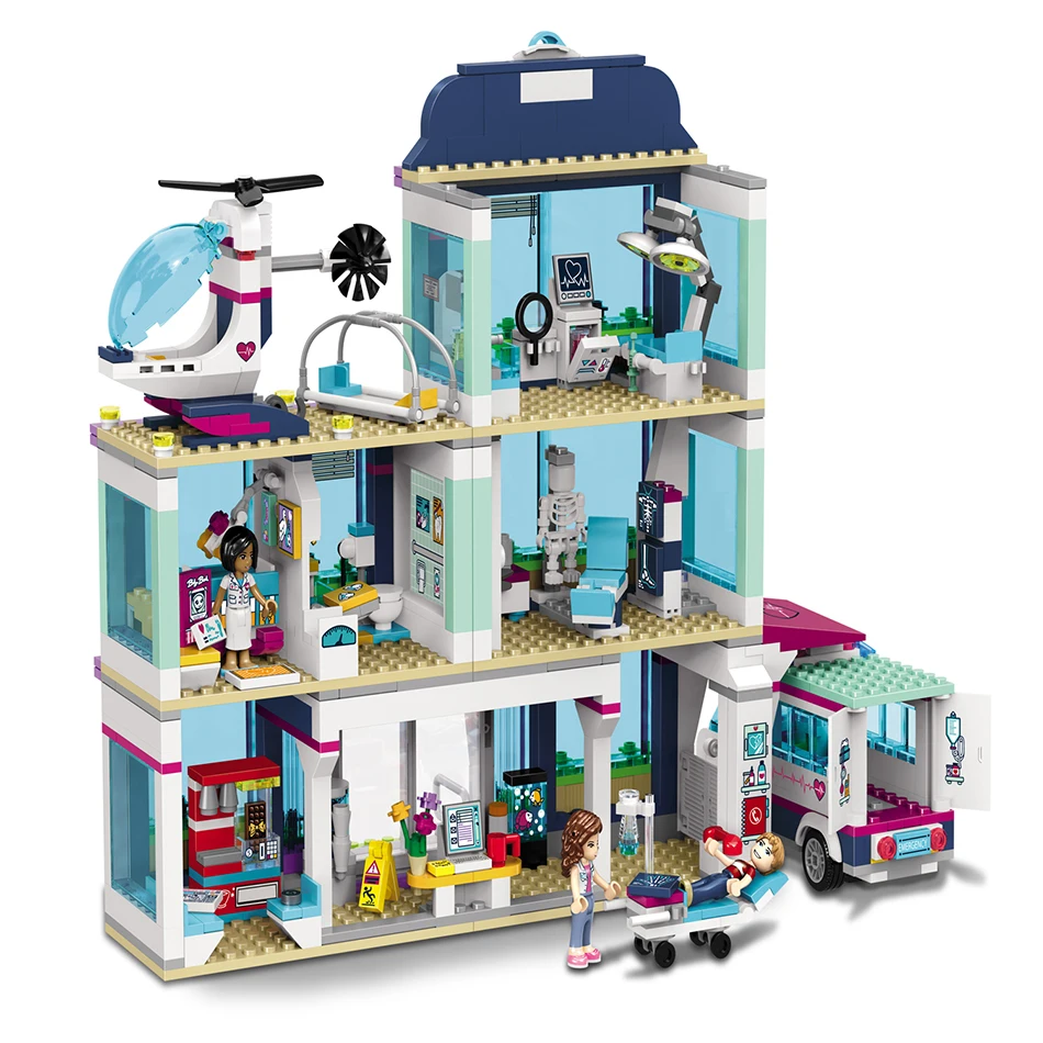 

In stock 932PCS Small Building Blocks Compatible with Legoinglys Friends Heartlake City Hospital Gift for Girls Boys Children