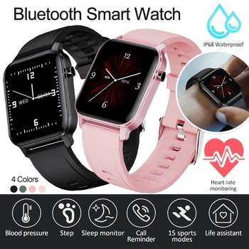 

Bluetooth 5.0 Heart Rate Blood Pressure Monitor Smart Watch Wireless Full Touch Screen IP68 Waterproof Wristband With Tracker
