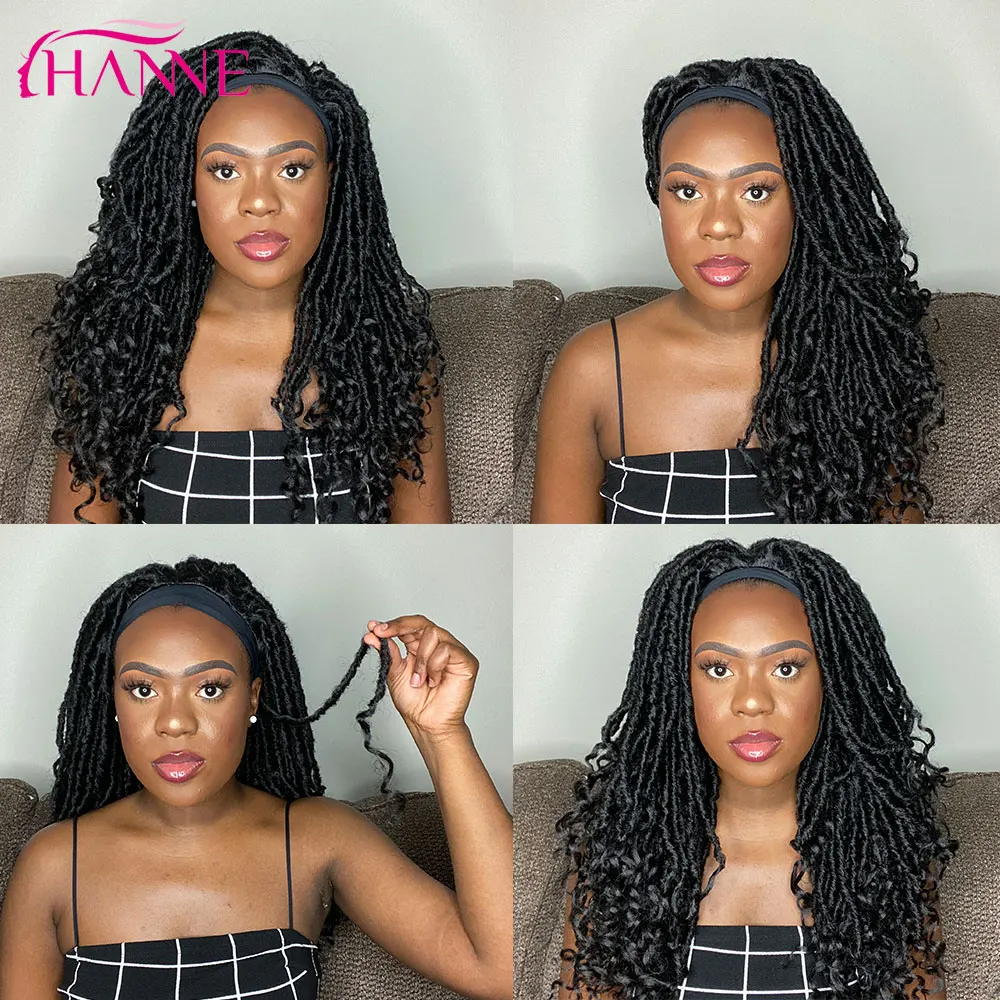 HANNE Long Black Headband Dreadlock Wig Synthetic Soft Faux Locs Wigs Braiding Crochet Twist Hair Wigs For Black Women/Men