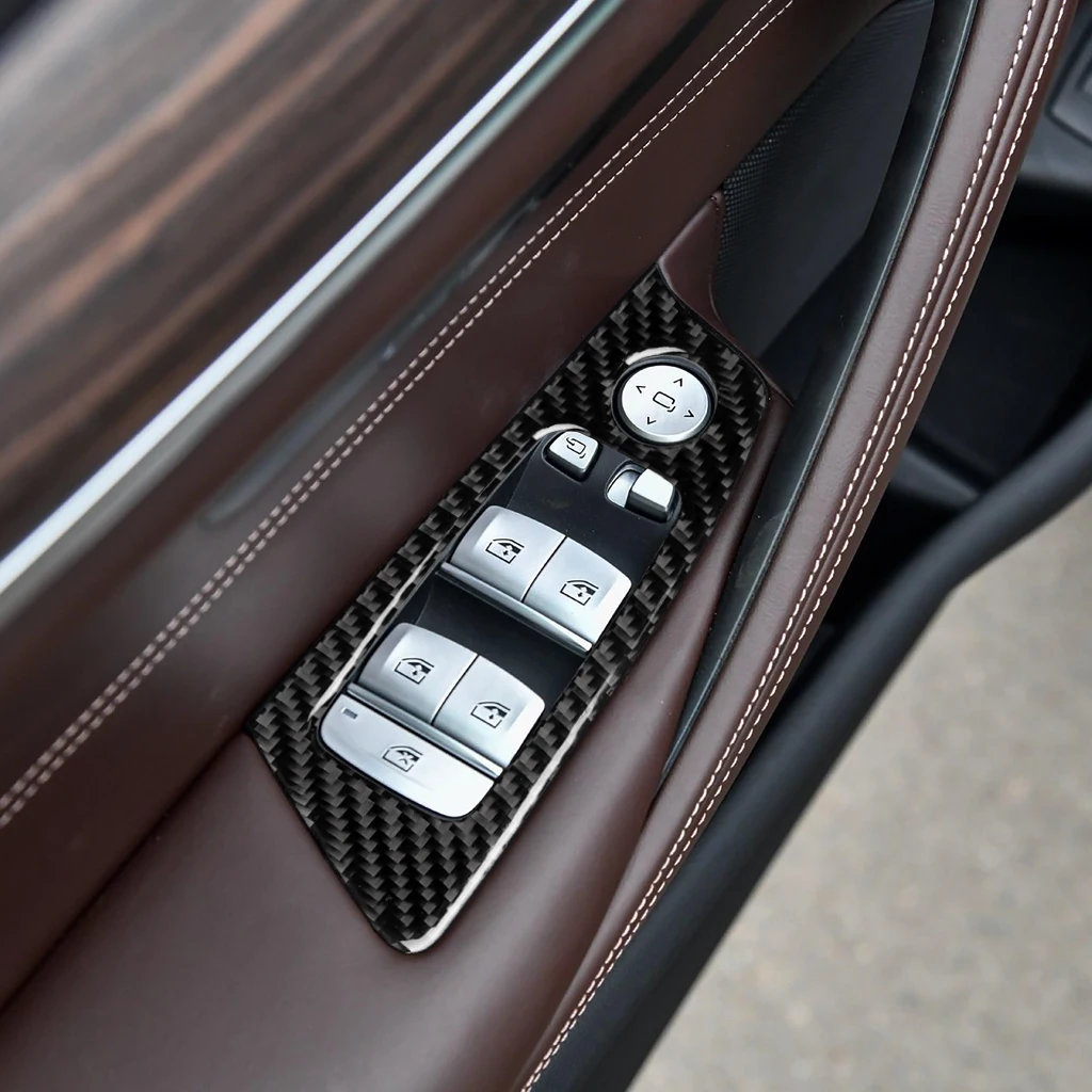

Carbon Fiber Car Window Lifter Control Armrest Panel Window Switch Sticker Decoration for BMW 528li 530li G30 G38 5 Series 2018